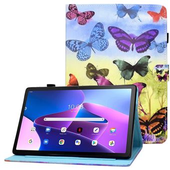 Capa PU magnético com suporte, ranhuras Magunivers para cartões e ranhura Magunivers para canetas Magunivers para Lenovo M10 FHD REL/M10 Plus X606F - borboletas coloridas - 1