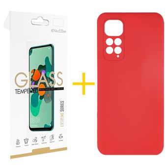 Pack skyhe 1 x Película de Vidro Temperado 2.5D + Capa para Xiaomi Redmi Note 11S Silicone Líquido - Vermelho - 1