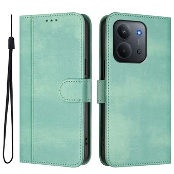 Capa FOXDOCK para Xiaomi POCO C85 | Estilo Vintage | TPU com Textura de Pele Antiderrapante | Compartimentos para Cartões e Suporte | Verde claro - 1