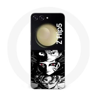 Capa Maniacase para Samsung Galaxy Z Flip5 Sangoku Naruto Luffy One Piece Dragon Ball Z Fundo Preto E Branco, Anime Manga - 1