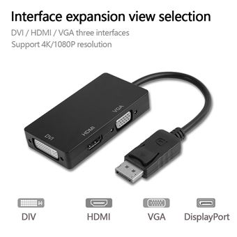 Cabo Adaptador Goeik Displayport Macho para DVI HDMI VGA Preto - 1