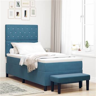 Cama Box com Colchão vidaXL | Azul escuro 90 x 200 cm | Veludo - 1