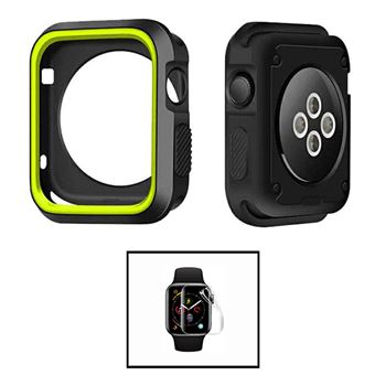 Kit Capa Military DoubleColor + Película de Hydrogel Phonecare para Apple Watch SE 3 - 44mm | Preto / Verde Fluorescente - 1