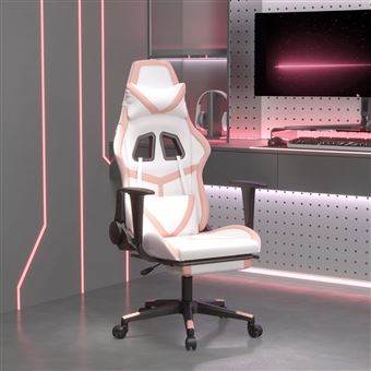 Cadeira de gaming de massagens vidaXL com apoio de pés | couro artificial | branco/rosa - 1