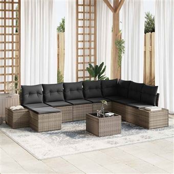 Conjunto de Sofá de Jardim com Almofada vidaXL | 8 Peças | Cinzento vime PE - 1