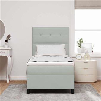 Cama Box Spring LED vidaXL | Cinzento-claro | 100 x 200 cm | tecido - 1