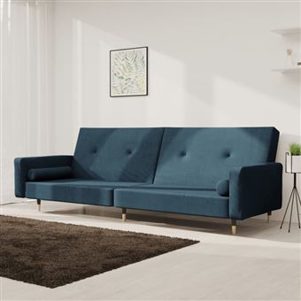 Sofá-cama vidaXL | 2 lugares com duas almofadas veludo azul - 1