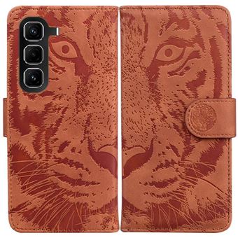 Capa ZURSANA para Infinix Hot 50 Pro Plus 4G | Flip | Couro Sintético | Estampa de Tigre | Espaços para Cartões | Castanho - 1