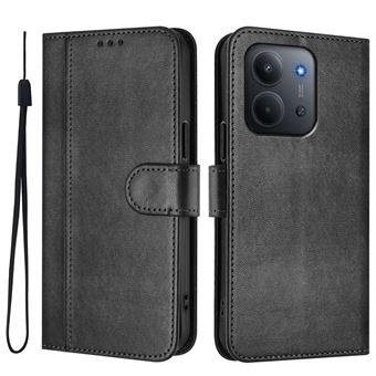 Capa FOXDOCK para Xiaomi POCO C85 | Estilo Vintage | TPU com Textura de Pele Antiderrapante | Compartimentos para Cartões e Suporte | Preto - 1