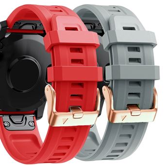 Pack 2 x Braceletes de Silicone com Fecho de Metal Antiimpacto para Garmin Instinct 2S Solar - Vermelho e Cinzento - 1