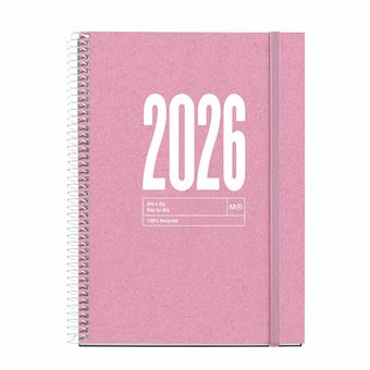 Agenda Diária A5 2026 Espiral Miquelrius Plus Recycled Rosa com Elástico - 1