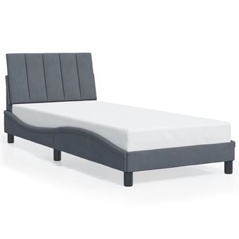 Estrutura de cama com luzes LED vidaXL | 90x200 cm | veludo cinza-escuro - 1
