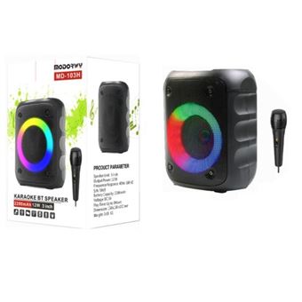 Coluna Wireless Portátil com Luz LED e Microfone MODORWY MD-103H  | 2200mAH | 12W - Preto - 1
