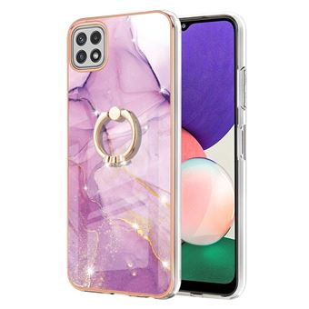 Capa e TPU galvanizado, flexível padrão de mármore IML IMD com Suporte Roxo 001 para Samsung Galaxy A22 5G (EU Version) - 1