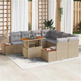 Conjunto de Sofá de Jardim vidaXL | 9 Peças | Bege Rattan Sintético - 1