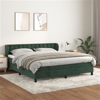 Cama com molas e colchão vidaXL | 160x200 cm | veludo verde-escuro - 1
