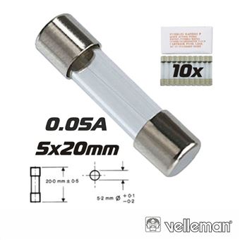 Fusível Velleman 5X20 Fusão Rápida 0.05A (10) - 1