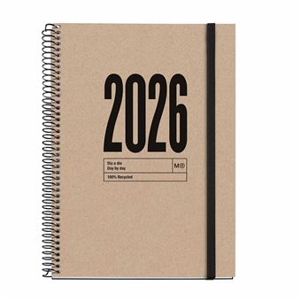 Agenda Diária A5 2026 Espiral Miquelrius Plus Recycled Natural com Elástico - 1