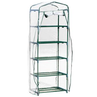 Estufa de Jardim Vertical Outsunny | 5 Prateleiras | Cobertura de PVC | Aço | 69x49x193 cm - Transparente e Verde - 1