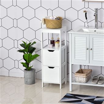 Armário de Casa de Banho Kleankin | Prateleira Aberta + 2 Gavetas | 30x30x89 cm - Branco - 1