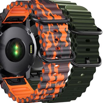 Pack 2x Bracelete Antiimpacto Ocean Waves para Garmin Fenix 7 Pro Sapphire Solar Laranja Militar e Verde - 1