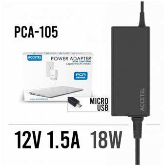 Carregador Accetel Compatível Portátil Acer Iconia Series | 12 V | 1.5A 18 W | Micro USB - 1
