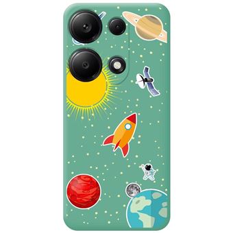 Capa Tumundosmartphone de silicone líquido verde para Xiaomi Poco M6 Pro 4G desenhos de design espacial - 1