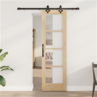 Conjunto de Porta Deslizante com Hardware vidaXL | 61x198.5 cm | Pinho Sólido - 1
