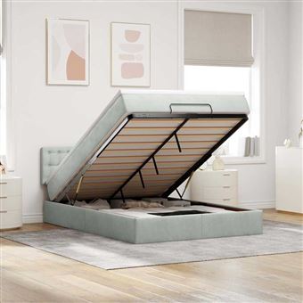 Estrutura de cama otomana com colchão vidaXL | 140x190 cm | cinzento claro - 1