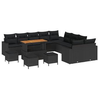Conjunto de Sofá de Jardim vidaXL | 14 Peças | Preto vime PE - 1