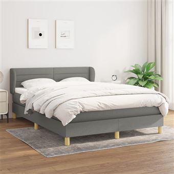 Cama com molas e colchão vidaXL | 140x200 cm | tecido cinzento-escuro - 1