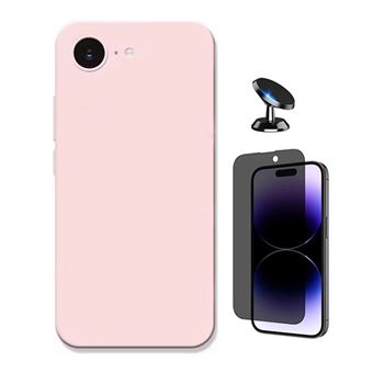 Kit Película de Vidro Temperado Privacidade + Capa Proteção Silicone + Suporte Magnético GIFT4ME para Apple iPhone 16e | Rosa - 1