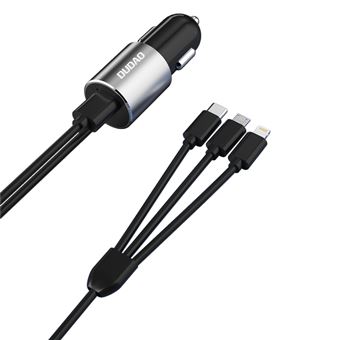 Carregador de Dispositivos Móveis DUDAO R5ProN 3.4A Car Charger Built-in cables | Cinzento - 1