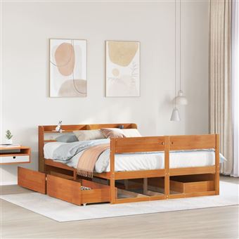 Cama sem Colchão vidaXL | 135x190 cm | madeira pinho maciça castanho-mel - 1