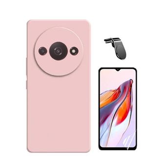 Kit Película Protetora de Hydrogel Frente + Capa Proteção Traseira Silicone + Suporte de Carro Magnético L GIFT4ME para Xiaomi Redmi A3 - Rosa - 1