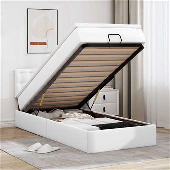 Cama Otomana com colchão vidaXL | 100x200 cm | couro artificial branco - 1