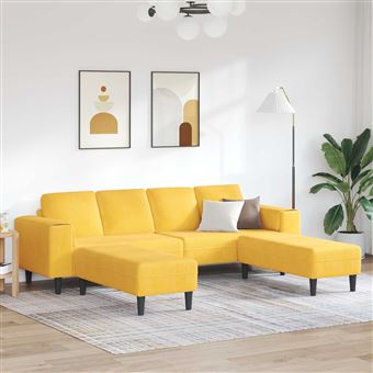 Sofá vidaXL | Tecido de Veludo Côtelé | Amarelo Claro - 1