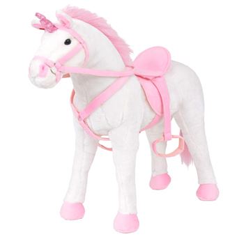 Brinquedo de Montar vidaXL - Unicórnio | Peluche | XXL - Branco e Rosa - 1