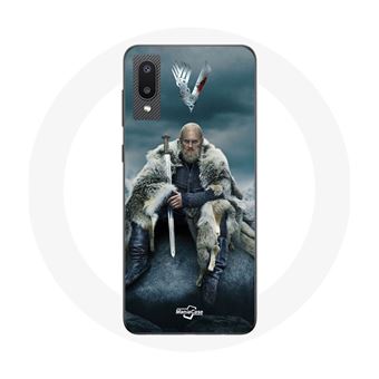 Capa Maniacase para Samsung Galaxy A02 Vikings Series Temporada 6 Ragnar Lothbrok Logotipo V Epée Cinzento Fundo Brouillard - 1
