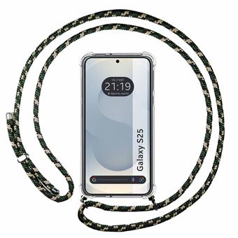 Capa TUMUNDOSMARTPHONE transparente para Samsung Galaxy S25 5G com cordão verde/dourado - 1