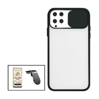 Kit Capa Slide Window Anti Choque Frosted + Vidro Temperado CeramicGlass Full Cover + Suporte Magnético L Safe Driving Carro Phonecare para Samsung Galaxy F22 - Preto - 1