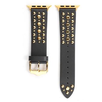 Bracelete de Couro HSMY com Rivet para Apple Watch Series 6/ SE/ 5/ 4 | 40 mm - Cinza&Dourado - 1