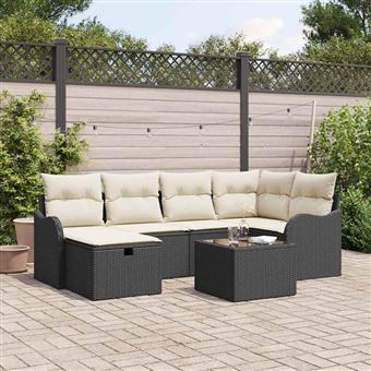 Conjunto de Sofá de Jardim vidaXL | 7 Peças | Preto Rattan Sintético - 1