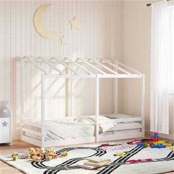 Cama infantil com telhado vidaXL | 90x190 cm | pinho maciço branco - 1