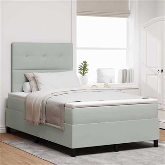 Cama Box com Colchão vidaXL | Cinzento-claro | 120 x 190 cm | Veludo - 1