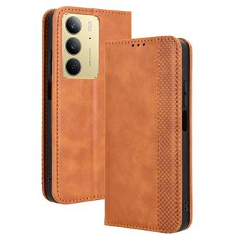 Capa FOXDOCK para Realme C75 4G | Fecho Magnético | Estampado Vintage | Pele PU | Compartimentos para Cartões | Castanho - 1