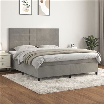 Cama com molas e colchão vidaXL | 180x200 cm | veludo cinzento-claro - 1