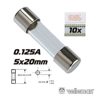Fusível Velleman 5X20 Fusão Rápida 0.125A (10X) - 1
