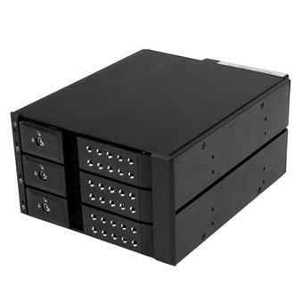 Baía de Discos StarTech.com Backplane para armário rack móvel hot-swap sem bandeja em alumínio com 3 baías para SAS II/SATA III de 3,5 pol. - HDD de 6 Gbps | Preto - 1
