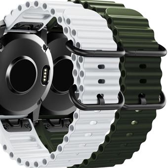 Pack 2x Bracelete Antiimpacto Ocean Waves para Garmin Fenix 8 Pro Branco e Verde - 1